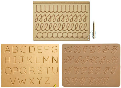 REWASHREE CRAFT WORLD Wooden Tracing Board with Pencil Capital,Cursive Capital,Multi Pattern(Brown)