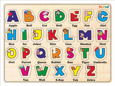 Todfod Wooden English Alphabets Puzzle Toy for Children with Knob Educational Boards(Multicolor, Multicolor)