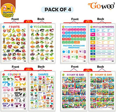 GO WOO Pack of 4 NUMBER&FRACTIONS&MATHS KEYWORD,COLOURS&SHAPES,AND MORE(Multicolor)