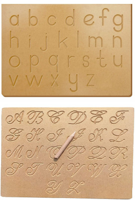 REWASHREE CRAFT WORLD Wooden Tracing Board with Dummy Pencil Capital Cursive and Small abc (Pack of 2)(Brown)