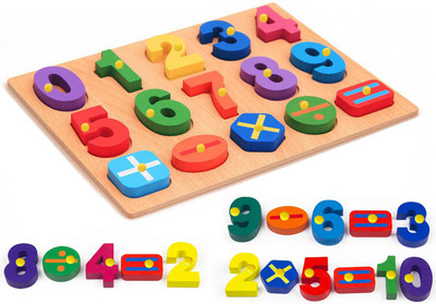 SHALAFI Wooden Number Puzzle Sorting Learning Toys Number/Counting Matching Puzzle Board(Beige, Multicolor)