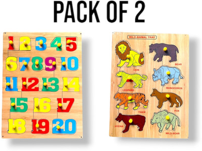 VSINDIA Combo 1to20 Counting Numbers with 8pcs Wild Animal Picture puzzle board for kids(Multicolor)