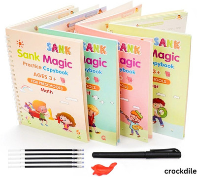 crockdile Reusable Magic Copybook Set for Learning Letters and Numbers(Pink)