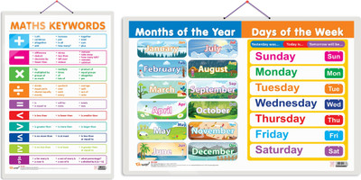 GO WOO Pack of 2 MATHS KEYWORDS and MONTHS OF THE YEAR AND DAYS OF THE WEEK charts(Beige)
