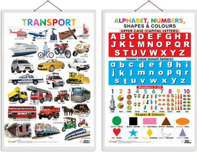 GO WOO Pack of 2 Transport and Alphabet, Numbers, Shapes & Colours Educational charts(Blue)