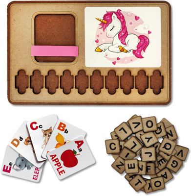 D MAHANIYA ARTS Spell & Learn Kit for Kids Learning English Word Game with Flash Cards | Age 3+(Brown)