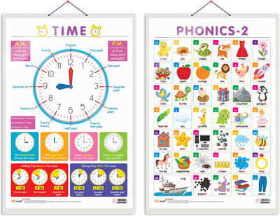 GO WOO Pack of 2 TIME and PHONICS - 2 Educational charts(Orange)