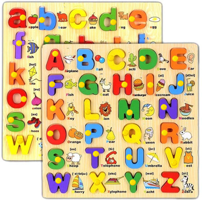 SHALAFI Capital/Small Alphabet Puzzles Montessori Educational Learning ABC Letters Board(Beige, Multicolor)