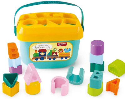 RAINBOW RIDERS Baby First Shape Sorter ABCD Learning Toy with Storage Bucket 16 Blocks(Multicolor)