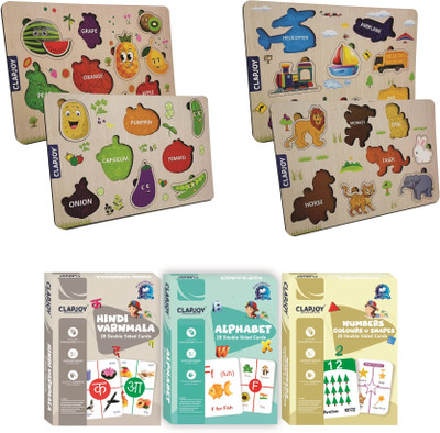 Clapjoy Learning Educational Board and Alphabet,Hindi & Number Flash Card Combo for Kids(Multicolor)