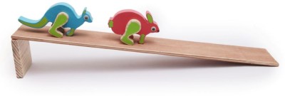 opatoys Ramp Walking Kangaroo and Rabbit - Hopping Animal Toy - Classic Wooden Ramp Toy(White)