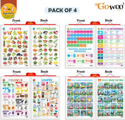GO WOO Pack of 4 NUMBER&FRACTIONS&MATH KEYWORDCOLOURS&SHAPES FRUITS&VEGETABLES and MORE(Orange)