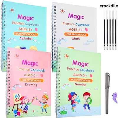 crockdile Children's Penmanship Practice: 4 Workbook Set with Pencil Jackets(Multicolor)
