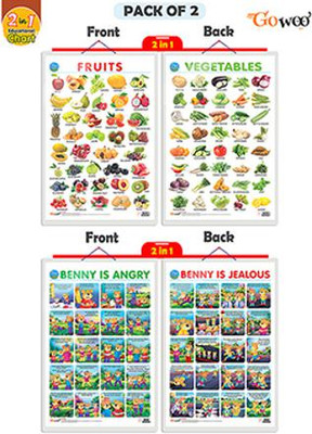 GO WOO Packof2|2 IN 1 FRUITS&VEGETABLES&2IN 1 BENNY ISANGRY AND BENNY IS JEALOUS Charts(Purple)