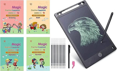 ZEQTOS LCD Writing pad and magic practice copy book 4book+10reffils+1pad(Multicolor)