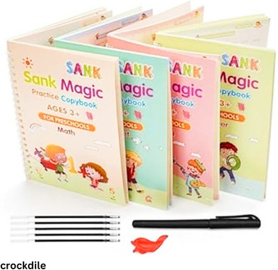 crockdile Practical Preschool Handwriting Kit: 4 Copybooks + Pen(Purple)