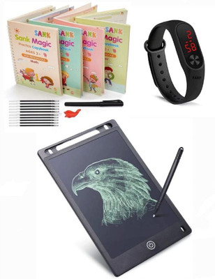ZENDOLF Magic Practice Copy book & LCD Writing Tablet slate & LED Band Watch Digital(Multicolor)