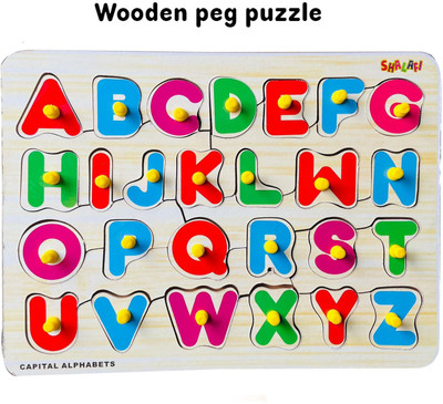 SHALAFI High Quality Wooden Alphabet Upper Case Puzzles with Knobs for Kids | Multi Educational 26 Letter English Alphabet Learning | Kindergarten Language Development Puzzles ABCD Puzzle Board Educational Board ABCD Alphabet matching toy Early Learning & Educational Toys Play, Read & Learn for Kids