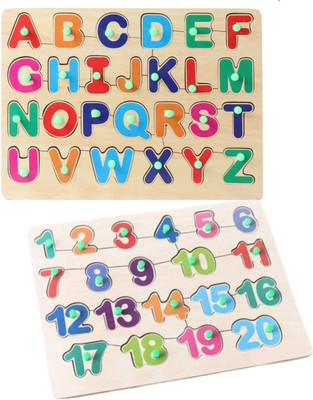 PopPlop Wooden Puzzles| Educational Board Game ABCD Alphabets, Numbers Puzzles(Multicolor)