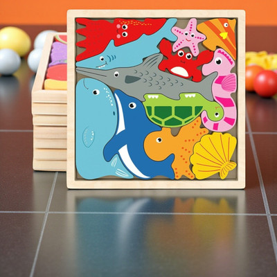 VHD Sea Animal Wooden Jigsaw Puzzle for Kids – Educational Toy Q101(Multicolor)