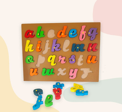 SHALAFI Small Cursive Letters A To Z English Alphabets Jigsaw Puzzle Educational Blocks(Beige, Multicolor)