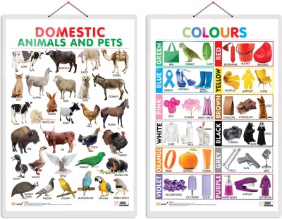 GO WOO Pack of 2 Domestic Animals and Pets and Colours Educational charts(Maroon)