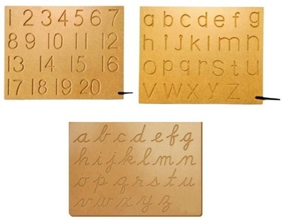 REWASHREE CRAFT WORLD Wooden Tracing Board with Dummy Pencil Small abc and Numbering (Pack of 3)(Brown)