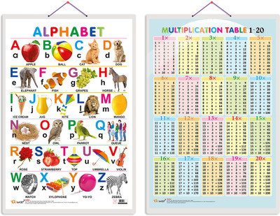 GO WOO Pack of 2 Alphabet and Multiplication Table 1-20 Educational charts(Blue)
