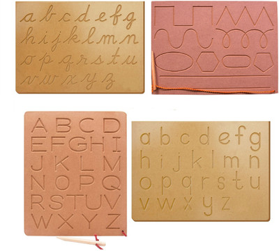 REWASHREE CRAFT WORLD 2 In 1 Wooden Tracing Board with Dummy Pencil ABC and Cursive Pattern (Pack 2)(Brown)
