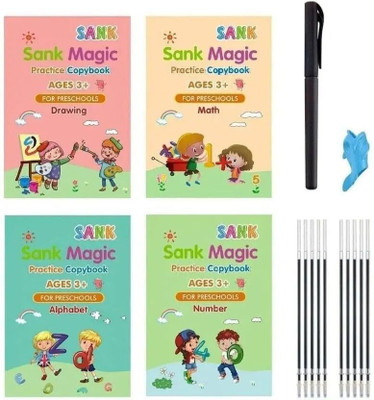 Ziggy Sank Magic Practice Copybook 4 Books 1 Pen, 1 Grip, 10 refills(Multicolor)