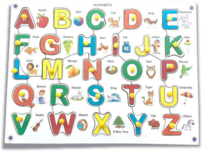 Wow The Toy A-Z Wooden Alphabet Puzzle with Knobs – Learning Toy for Toddlers & Kids(Multicolor)