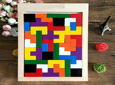 FORSIKHA Wooden Tetris Puzzle Montessori 3D Shapes Matching Blocks Game Educational Toys(24 Pieces)