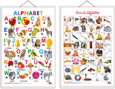 GO WOO Pack of 2 Alphabet and Telugu Alphabet (Telugu) Educational charts(Silver)
