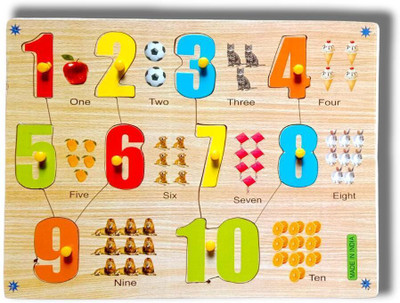VSINDIA Wooden Numbers Counting 1 to 10 with Picture|Learning Board for Kids(Multicolor)