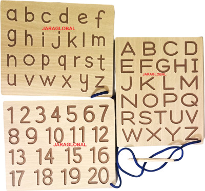 jaraglobal Small Capital Alphabet ABCD & 1 to 20 Number Wooden Tracing Boards Learning Toys(Brown)