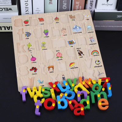FORSIKHA Wooden 26 Letters Lower Case Alphabet Small ABC Puzzle Board Learning Toys(Beige)