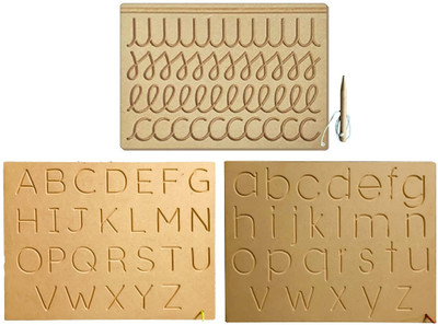 REWASHREE CRAFT WORLD Wooden Tracing Board with Pencil Slates Alphabets Capital, Small, Multi Pattern(Brown)