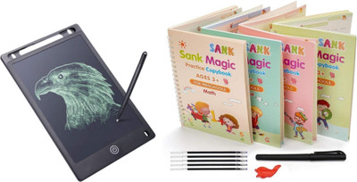Bloombec LCD Writing Tablet 8.5 Inch and Magic Practice Copybook with 4 Books, pen,Refill(Multicolor)