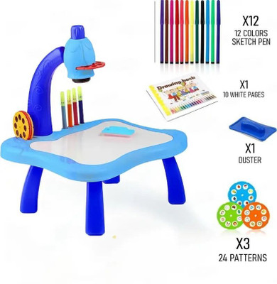 HASHONE Kids Drawing Projector Table | Toy Projector Drawing Board for Kids(Blue, White)