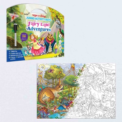 GO WOO FAIRY LAND ADVENTURES and GIANT DINOSAUR COLOURING POSTER | combo of 2(Multicolor)