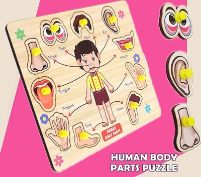 SHALAFI Montessori Learning Toys Human Body Parts Name Chart Puzzle Board With Picture(Beige, Multicolor)