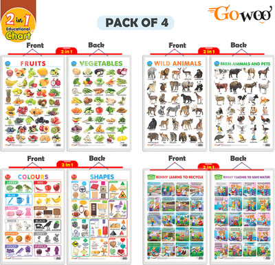 GO WOO Pack of 4 COLOURS&SHAPES,FRUITS & VEGETABLES,WILD AND FARM ANIMALS&PETS and MORE(Green)