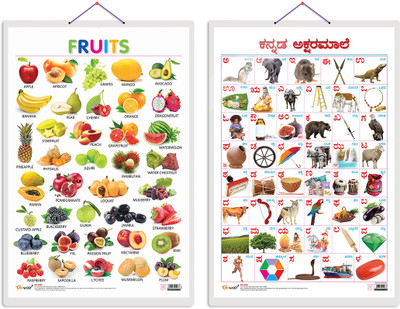 GO WOO Pack of 2 Fruits and Kannada Alphabet Educational charts with Lamination(Yellow)