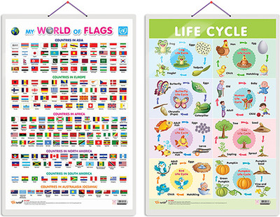 GO WOO Pack of 2 My World of Flags and Life Cycle Educational charts(Beige)