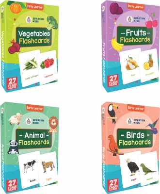 spartan kids Animal,Vegetables,Bird and Fruit Flash Cards For Kids(set of 4)(Multicolor)