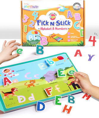 Intelliskills Pick N' Stick Alphabet & Numbers Montessori Activity Book with Reusable Stickers(Multicolor)