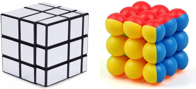 VINMOT High Speed Smooth Stickerless Silver Mirror Cube & 3x3x3 Round Bubble Magic Cube(2 Pieces)