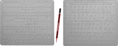 AKSHARABHYAS Combo pack Telugu and English Slates with letters in grooves(Grey)