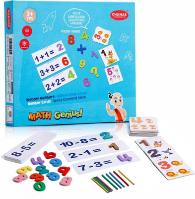CHANAK Math Genius Mathematics Learning Wooden Numbers with Wipe & Clean Cards for Kids(Multicolor)