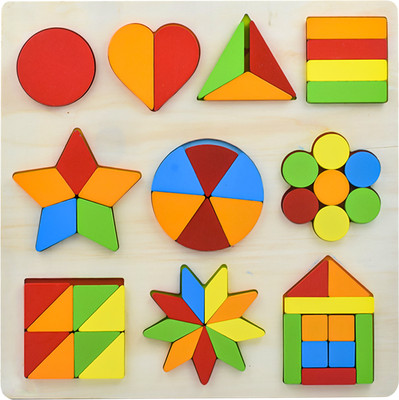 WISHKEY Montessori Intelligence Puzzle Board with 10 Designer Wooden Shapes for kids(Multicolor)